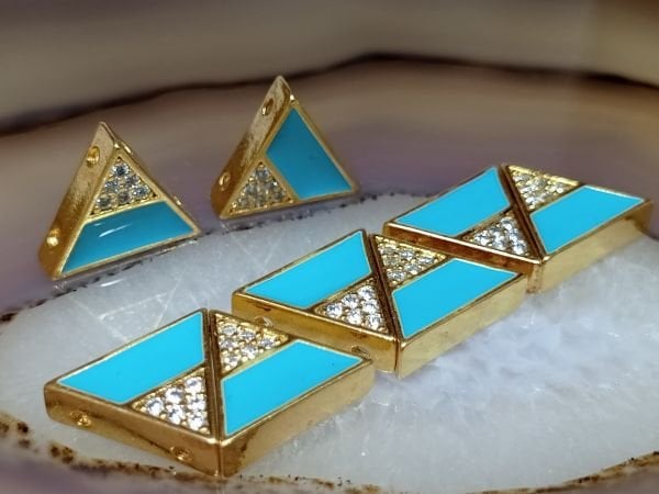 Taşlı Mineli Bileklik Ara Malzemesi Parlak Altın Kaplama Mavi Üçgen