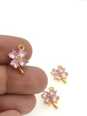 Altın Kaplama Taşlı Yonca Sallantı Pembe