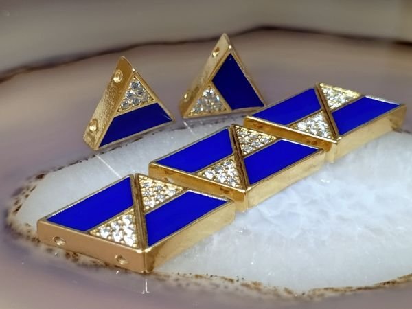 Taşlı Mineli Bileklik Ara Malzemesi Parlak Altın Kaplama Lacivert Üçgen