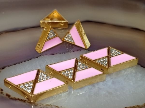 Taşlı Mineli Bileklik Ara Malzemesi Parlak Altın Kaplama Pembe Üçgen