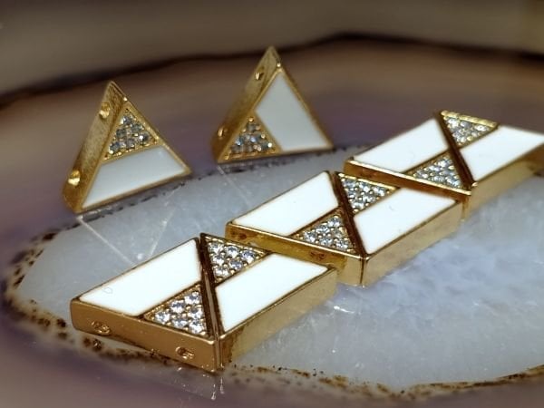 Taşlı Mineli Bileklik Ara Malzemesi Parlak Altın Kaplama Beyaz Üçgen