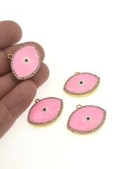 Altın Kaplama Mineli Taşlı Göz Sallantı Pembe