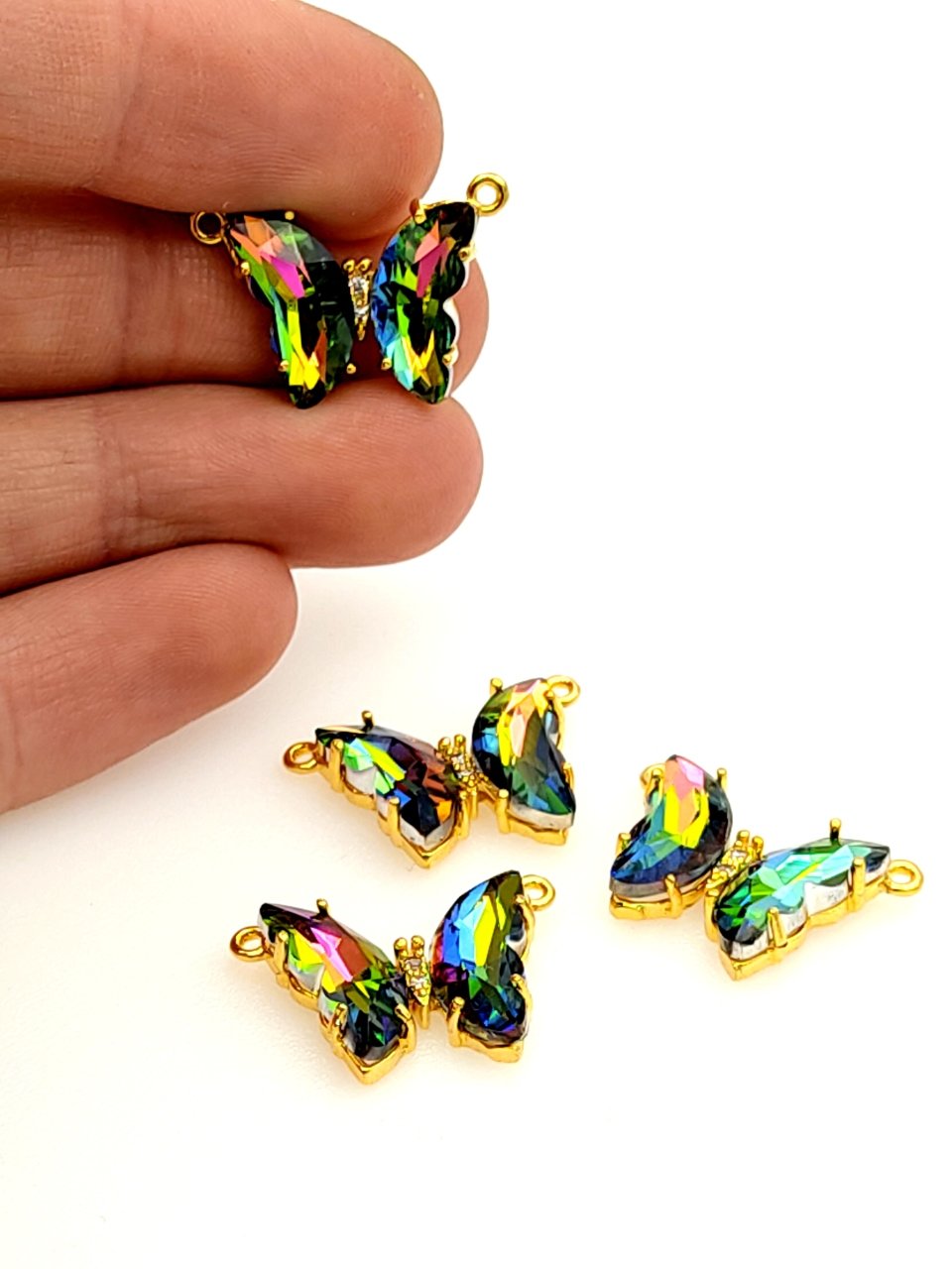 Swarowski Taşlı Altın Kaplama Kelebek Kolye Sallantı Multi Color