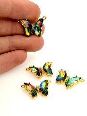 Swarowski Taşlı Altın Kaplama Kelebek Kolye Sallantı Multi Color