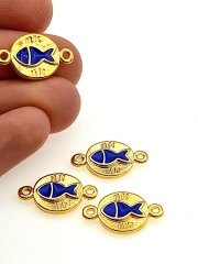 Bileklik İçin Altın Kaplama Çift Kulplu Mineli Balık Lacivert