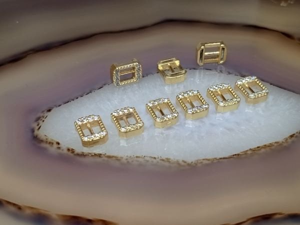 Taşlı Bileklik Ara Malzemesi Parlak Altın Kaplama Dikdörtgen Toka