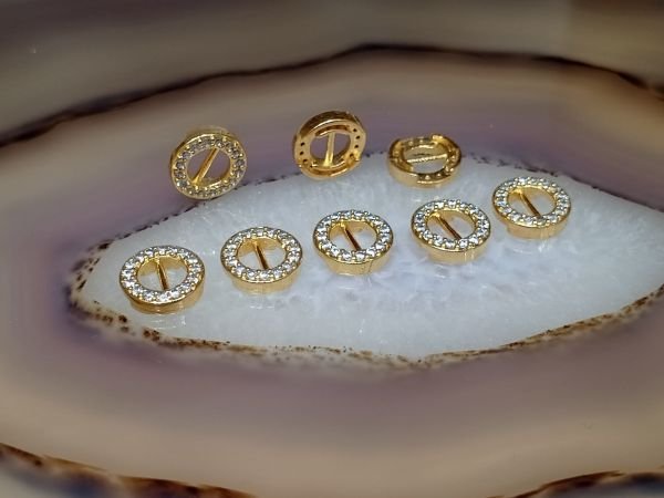 Taşlı Bileklik Ara Malzemesi Parlak Altın Kaplama Yuvarlak Toka