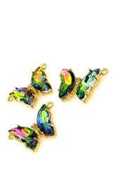 Swarowski Taşlı Altın Kaplama Kelebek Kolye Sallantı Multi Color