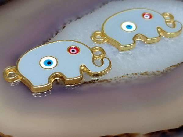 Mavi Mineli Fil Bileklik Ara Malzemesi Parlak Lak Kaplama